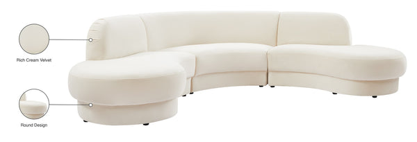 Rosa Velvet / Engineered Wood / Foam Contemporary Cream Velvet 3pc. Sectional (3 Boxes) - 135" W x 73" D x 32" H