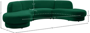 Rosa Velvet / Engineered Wood / Foam Contemporary Green Velvet 3pc. Sectional (3 Boxes) - 135" W x 73" D x 32" H