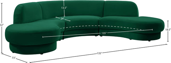 Rosa Velvet / Engineered Wood / Foam Contemporary Green Velvet 3pc. Sectional (3 Boxes) - 135" W x 73" D x 32" H