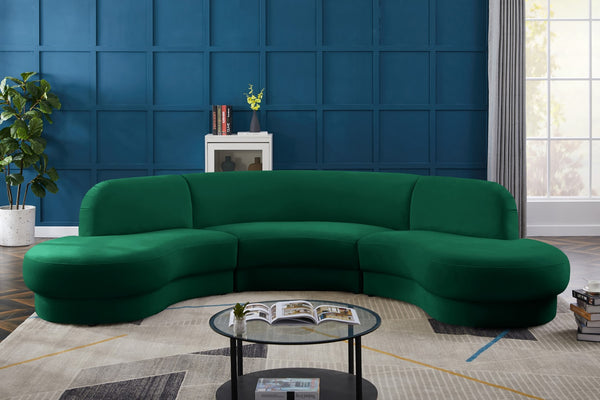 Rosa Velvet / Engineered Wood / Foam Contemporary Green Velvet 3pc. Sectional (3 Boxes) - 135" W x 73" D x 32" H