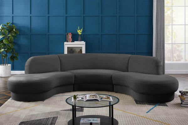 Rosa Velvet / Engineered Wood / Foam Contemporary Grey Velvet 3pc. Sectional (3 Boxes) - 135" W x 73" D x 32" H
