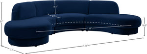 Rosa Velvet / Engineered Wood / Foam Contemporary Navy Velvet 3pc. Sectional (3 Boxes) - 135" W x 73" D x 32" H