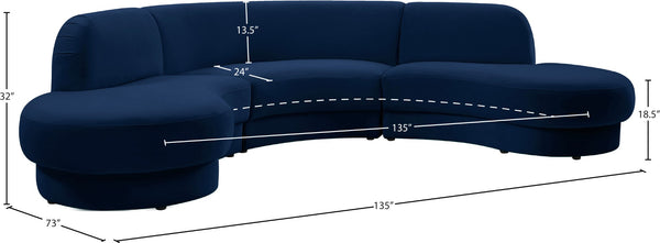 Rosa Velvet / Engineered Wood / Foam Contemporary Navy Velvet 3pc. Sectional (3 Boxes) - 135" W x 73" D x 32" H