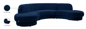 Rosa Velvet / Engineered Wood / Foam Contemporary Navy Velvet 3pc. Sectional (3 Boxes) - 135" W x 73" D x 32" H