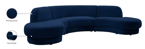 Rosa Velvet / Engineered Wood / Foam Contemporary Navy Velvet 3pc. Sectional (3 Boxes) - 135" W x 73" D x 32" H