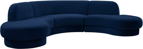 Rosa Velvet / Engineered Wood / Foam Contemporary Navy Velvet 3pc. Sectional (3 Boxes) - 135" W x 73" D x 32" H
