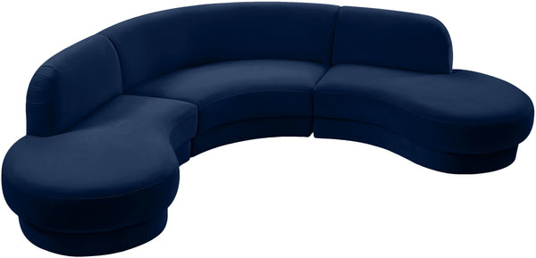 Rosa Velvet / Engineered Wood / Foam Contemporary Navy Velvet 3pc. Sectional (3 Boxes) - 135" W x 73" D x 32" H