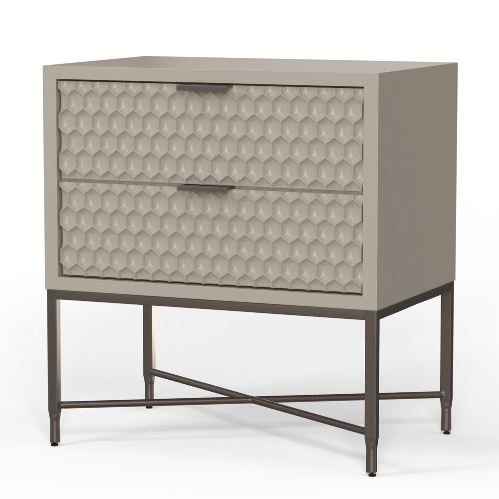 Milo Nightstand in Taupe - Sleek Contemporary Design with Textured Drawers and Pewter Accents