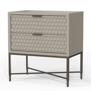 Milo Nightstand in Taupe - Sleek Contemporary Design with Textured Drawers and Pewter Accents