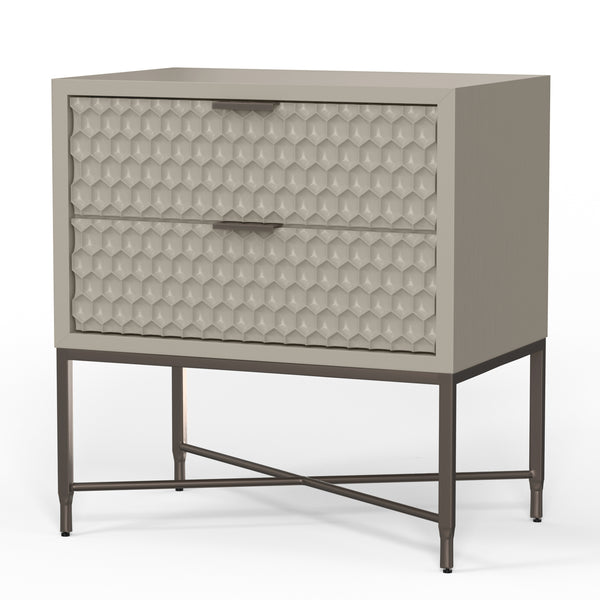 Milo Nightstand in Taupe - Sleek Contemporary Design with Textured Drawers and Pewter Accents