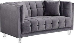 Mariel Acrylic / Velvet / Engineered Wood / Foam Contemporary Grey Velvet Loveseat - 63" W x 31" D x 31" H