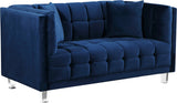 Mariel Acrylic / Velvet / Engineered Wood / Foam Contemporary Navy Velvet Loveseat - 63" W x 31" D x 31" H