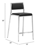 English Elm EE2953 100% Polyurethane, Plywood, Stainless Steel Modern Commercial Grade Counter Chair Set - Set of 2 Black, Silver 100% Polyurethane, Plywood, Stainless Steel