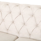 Castalia Chesterfield Tufted Fabric 3 Seater Sofa with Nailhead Trim, Beige and Dark Brown Noble House