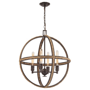 Natural Rope 24'' Wide 4-Light Chandelier - Oil Rubbed Bronze
