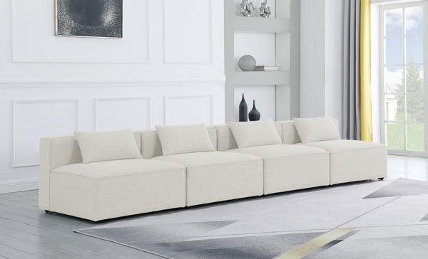 Cube Linen Textured Fabric / Engineered Wood / Foam Contemporary Cream Durable Linen Textured Modular Sofa - 144" W x 36" D x 26" H