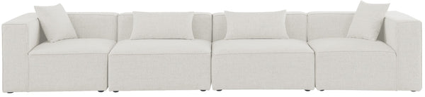 Cube Linen Textured Fabric / Engineered Wood / Foam Contemporary Cream Durable Linen Textured Modular Sofa - 144" W x 36" D x 26" H