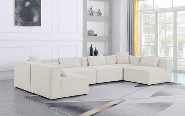 Cube Linen Textured Fabric / Engineered Wood / Foam Contemporary Cream Durable Linen Textured Modular Sectional - 144" W x 72" D x 26" H