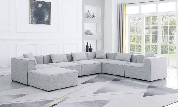 Cube Linen Textured Fabric / Engineered Wood / Foam Contemporary Grey Durable Linen Textured Modular Sectional - 144" W x 108" D x 26" H