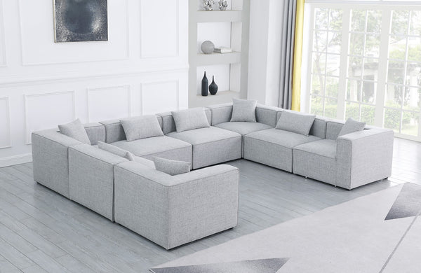 Cube Linen Textured Fabric / Engineered Wood / Foam Contemporary Grey Durable Linen Textured Modular Sectional - 144" W x 108" D x 26" H