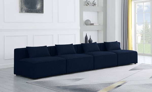 Cube Linen Textured Fabric / Engineered Wood / Foam Contemporary Navy Durable Linen Textured Modular Sofa - 144" W x 36" D x 26" H