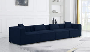 Cube Linen Textured Fabric / Engineered Wood / Foam Contemporary Navy Durable Linen Textured Modular Sofa - 144" W x 36" D x 26" H