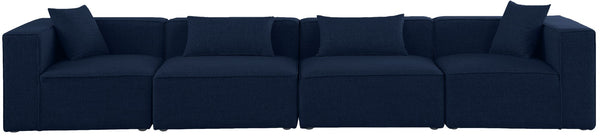 Cube Linen Textured Fabric / Engineered Wood / Foam Contemporary Navy Durable Linen Textured Modular Sofa - 144" W x 36" D x 26" H