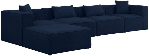 Cube Linen Textured Fabric / Engineered Wood / Foam Contemporary Navy Durable Linen Textured Modular Sectional - 144" W x 72" D x 26" H