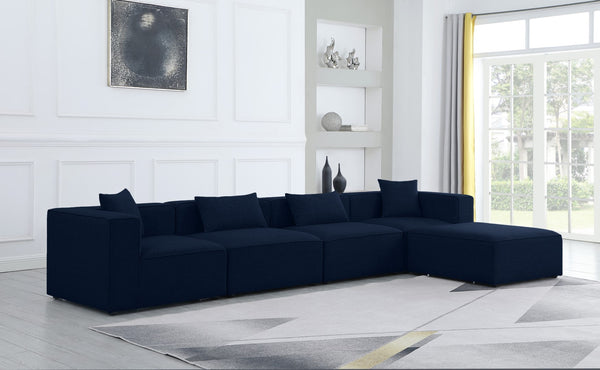 Cube Linen Textured Fabric / Engineered Wood / Foam Contemporary Navy Durable Linen Textured Modular Sectional - 144" W x 72" D x 26" H