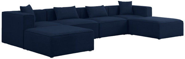 Cube Linen Textured Fabric / Engineered Wood / Foam Contemporary Navy Durable Linen Textured Modular Sectional - 144" W x 72" D x 26" H