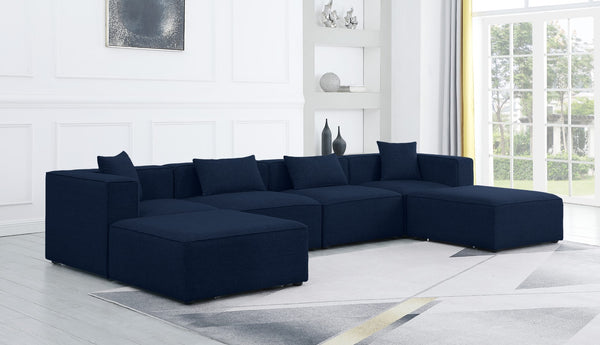 Cube Linen Textured Fabric / Engineered Wood / Foam Contemporary Navy Durable Linen Textured Modular Sectional - 144" W x 72" D x 26" H