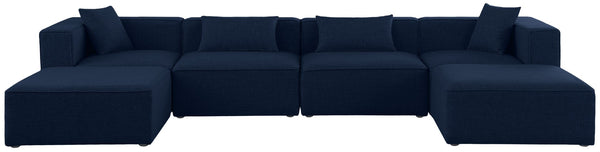 Cube Linen Textured Fabric / Engineered Wood / Foam Contemporary Navy Durable Linen Textured Modular Sectional - 144" W x 72" D x 26" H