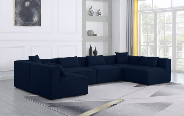 Cube Linen Textured Fabric / Engineered Wood / Foam Contemporary Navy Durable Linen Textured Modular Sectional - 144" W x 72" D x 26" H