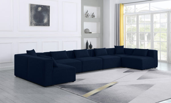 Cube Linen Textured Fabric / Engineered Wood / Foam Contemporary Navy Durable Linen Textured Modular Sectional - 180" W x 72" D x 26" H