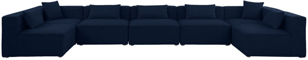 Cube Linen Textured Fabric / Engineered Wood / Foam Contemporary Navy Durable Linen Textured Modular Sectional - 180" W x 72" D x 26" H