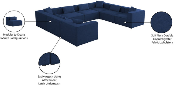 Cube Linen Textured Fabric / Engineered Wood / Foam Contemporary Navy Durable Linen Textured Modular Sectional - 144" W x 108" D x 26" H
