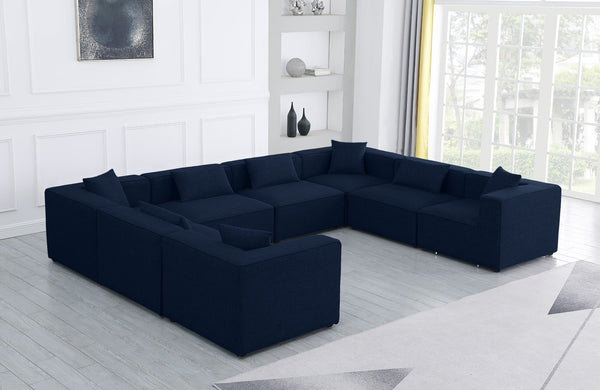 Cube Linen Textured Fabric / Engineered Wood / Foam Contemporary Navy Durable Linen Textured Modular Sectional - 144" W x 108" D x 26" H