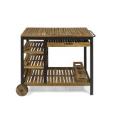 Admirals Outdoor Acacia Wood Bar Cart with Reversible Drawers and Wine Bottle Holders