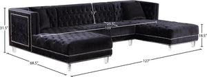 Moda Acrylic Lucite / Velvet / Engineered Wood / Metal / Foam Contemporary Black Velvet 3pc. Sectional - 127" W x 68.5" D x 31.5" H