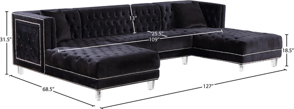 Moda Acrylic Lucite / Velvet / Engineered Wood / Metal / Foam Contemporary Black Velvet 3pc. Sectional - 127" W x 68.5" D x 31.5" H