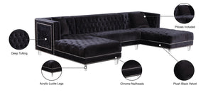 Moda Acrylic Lucite / Velvet / Engineered Wood / Metal / Foam Contemporary Black Velvet 3pc. Sectional - 127" W x 68.5" D x 31.5" H
