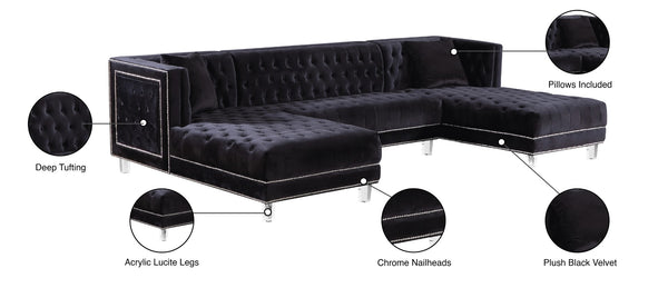 Moda Acrylic Lucite / Velvet / Engineered Wood / Metal / Foam Contemporary Black Velvet 3pc. Sectional - 127" W x 68.5" D x 31.5" H