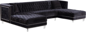 Moda Acrylic Lucite / Velvet / Engineered Wood / Metal / Foam Contemporary Black Velvet 3pc. Sectional - 127" W x 68.5" D x 31.5" H