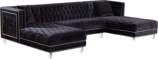 Moda Acrylic Lucite / Velvet / Engineered Wood / Metal / Foam Contemporary Black Velvet 3pc. Sectional - 127" W x 68.5" D x 31.5" H