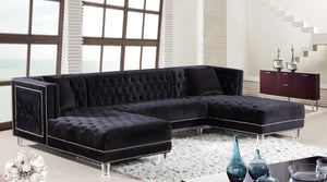 Moda Acrylic Lucite / Velvet / Engineered Wood / Metal / Foam Contemporary Black Velvet 3pc. Sectional - 127" W x 68.5" D x 31.5" H