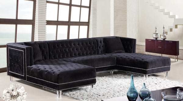 Moda Acrylic Lucite / Velvet / Engineered Wood / Metal / Foam Contemporary Black Velvet 3pc. Sectional - 127" W x 68.5" D x 31.5" H