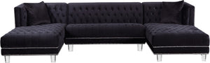 Moda Acrylic Lucite / Velvet / Engineered Wood / Metal / Foam Contemporary Black Velvet 3pc. Sectional - 127" W x 68.5" D x 31.5" H