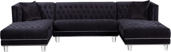 Moda Acrylic Lucite / Velvet / Engineered Wood / Metal / Foam Contemporary Black Velvet 3pc. Sectional - 127" W x 68.5" D x 31.5" H