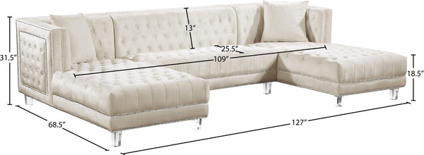 Moda Acrylic Lucite / Velvet / Engineered Wood / Metal / Foam Contemporary Cream Velvet 3pc. Sectional - 127" W x 68.5" D x 31.5" H