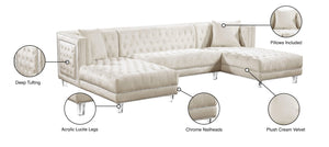 Moda Acrylic Lucite / Velvet / Engineered Wood / Metal / Foam Contemporary Cream Velvet 3pc. Sectional - 127" W x 68.5" D x 31.5" H